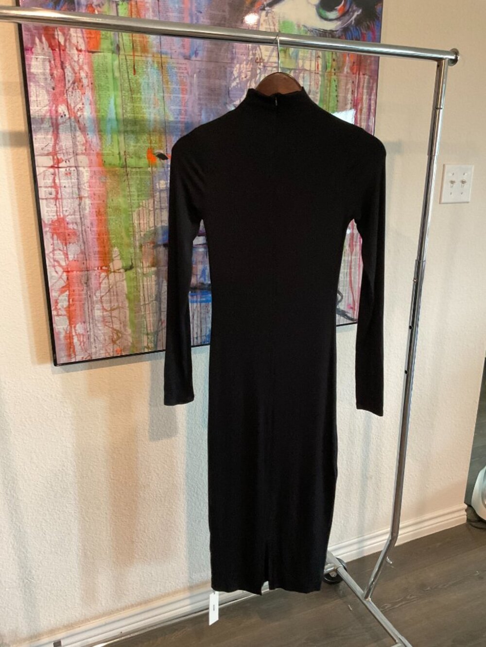 Joah Brown Mock Neck Midi Dress Black Rib S M NWT - Picture 2 of 7